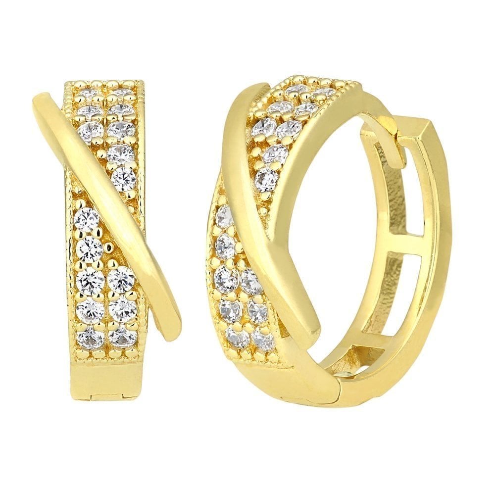 Cubic Zirconia Mini Hoop Earrings 9ct Yellow Gold | Prime Jewellery