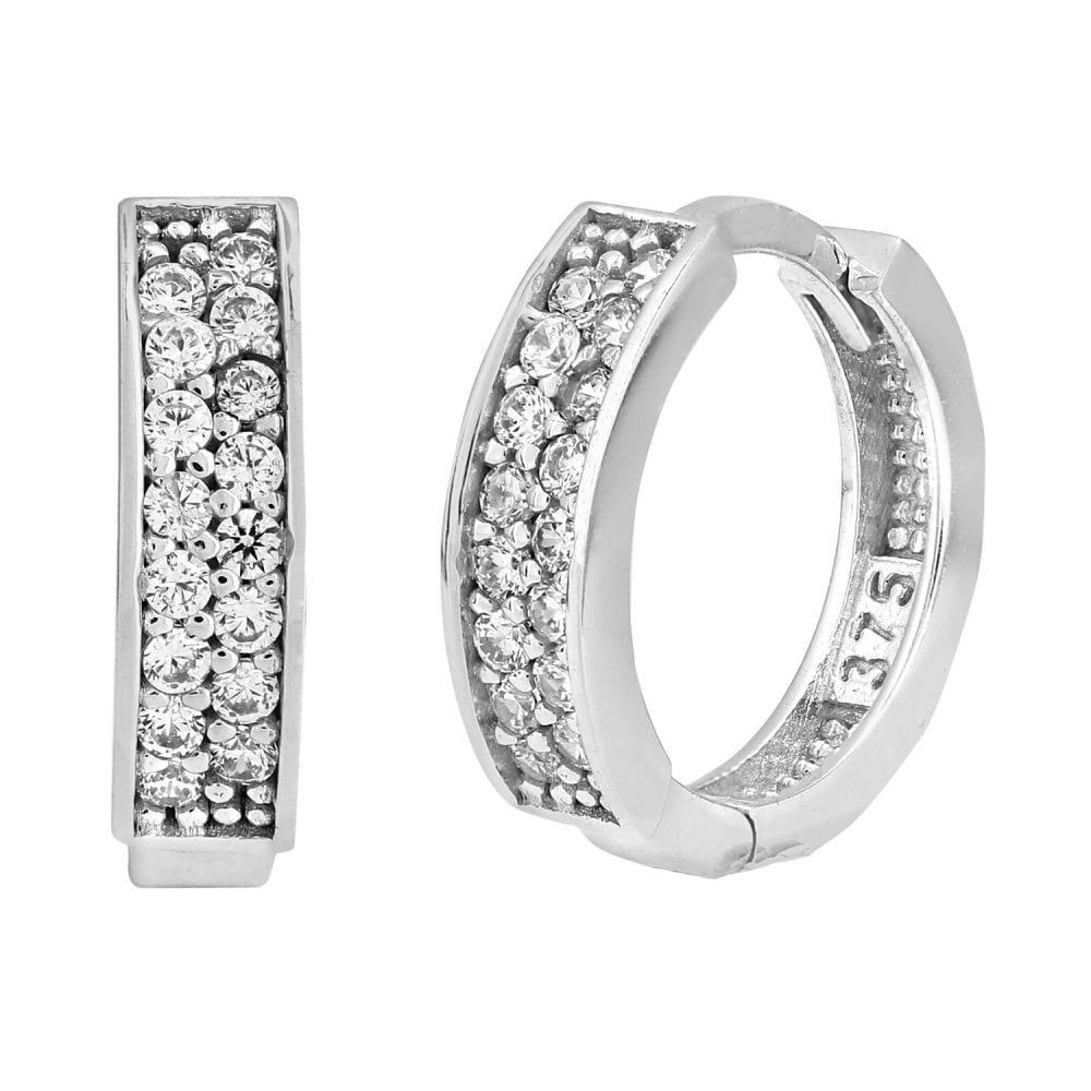 Cubic Zirconia Huggie Hoop Earrings 9ct White Gold | Prime Jewellery