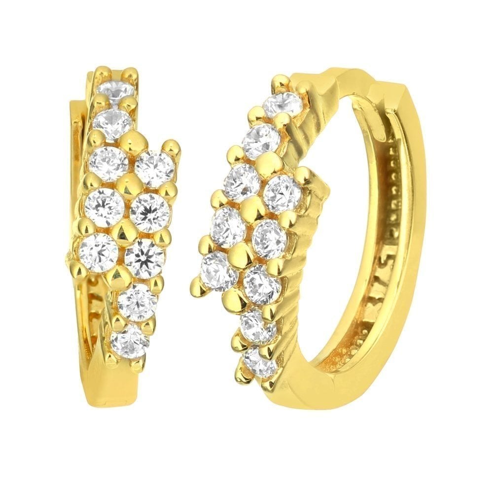 9ct Yellow Gold with Cubic Zirconia Stone in Crossover Design Hoop Earrings