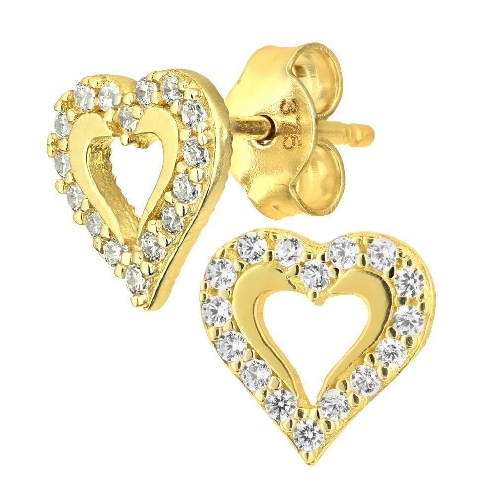 Cubic Zirconia Heart Stud Earrings 9ct Yellow Gold | Prime Jewellery