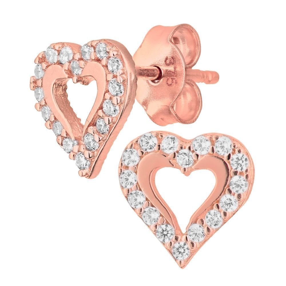 Cubic Zirconia Heart Stud Earrings 9ct Rose Gold | Prime Jewellery