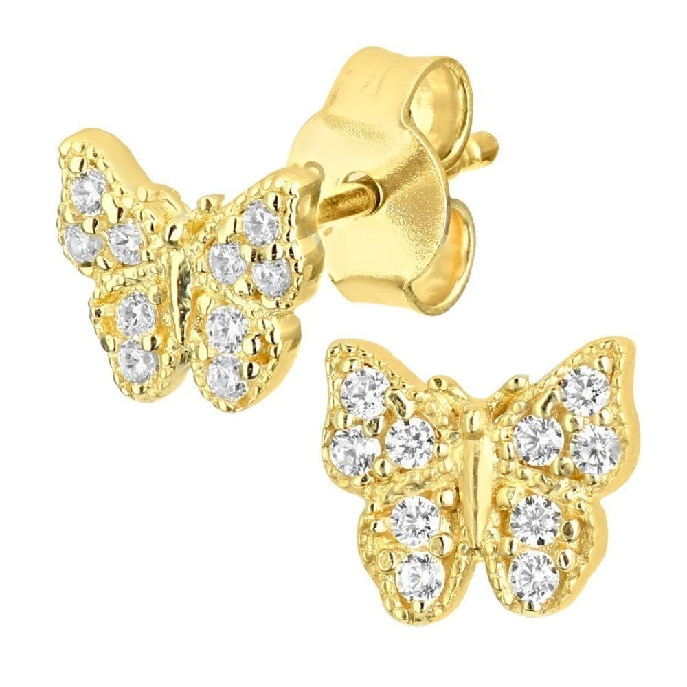 Cubic Zirconia Butterfly Stud Earrings 9ct Yellow Gold | Prime Jewellery