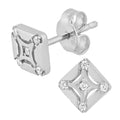9ct White Gold Square with Cubic Zirconia Stones Stud Earrings