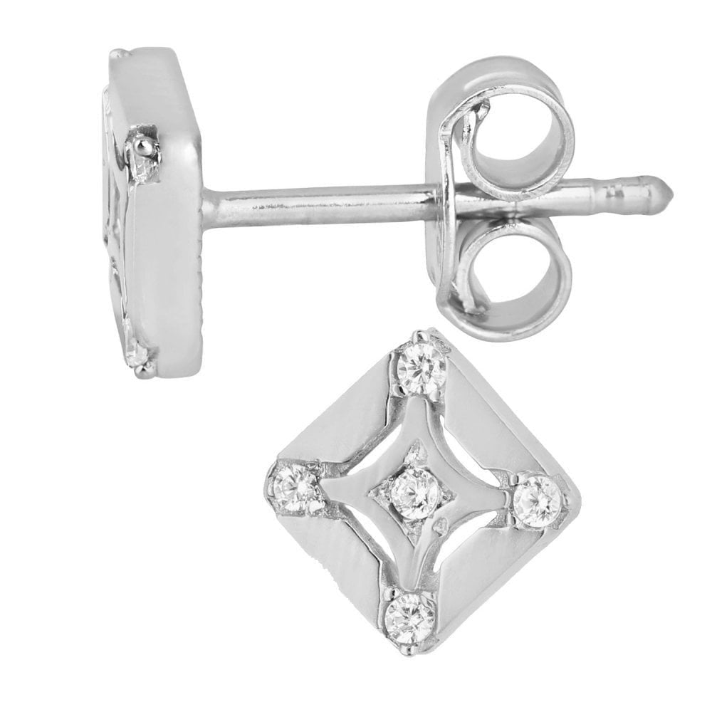 9ct White Gold Square with Cubic Zirconia Stones Stud Earrings