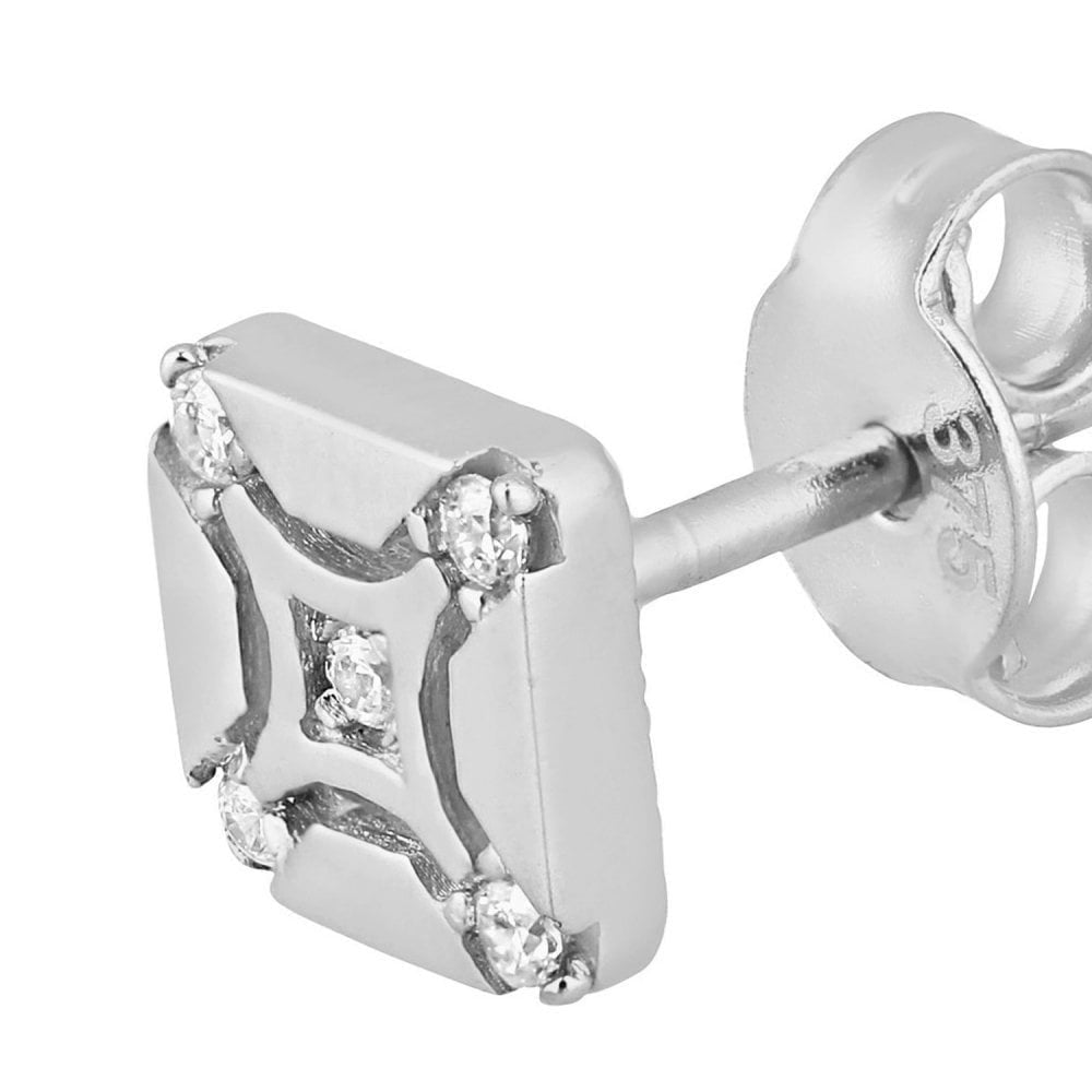 9ct White Gold Square with Cubic Zirconia Stones Stud Earrings