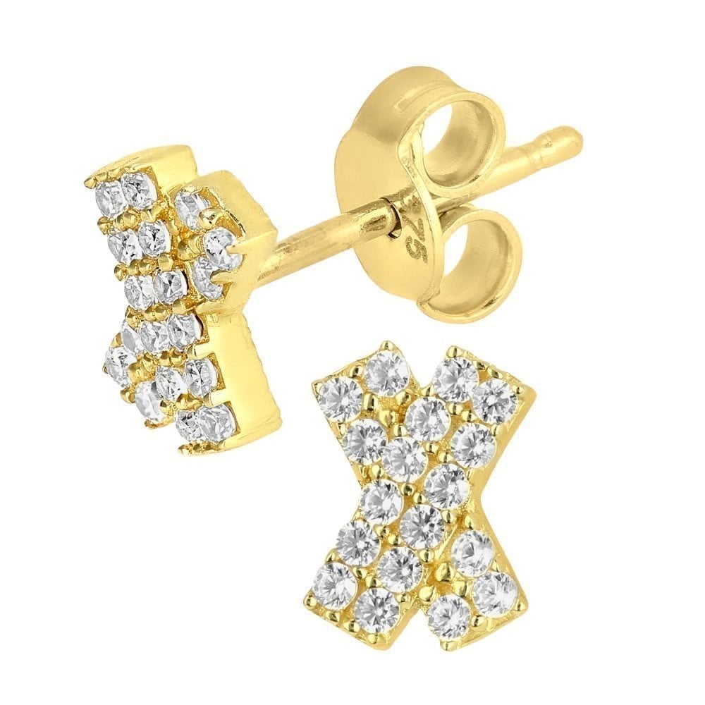 9ct Yellow Gold Kiss with Cubic Zirconia Stones Stud Earrings