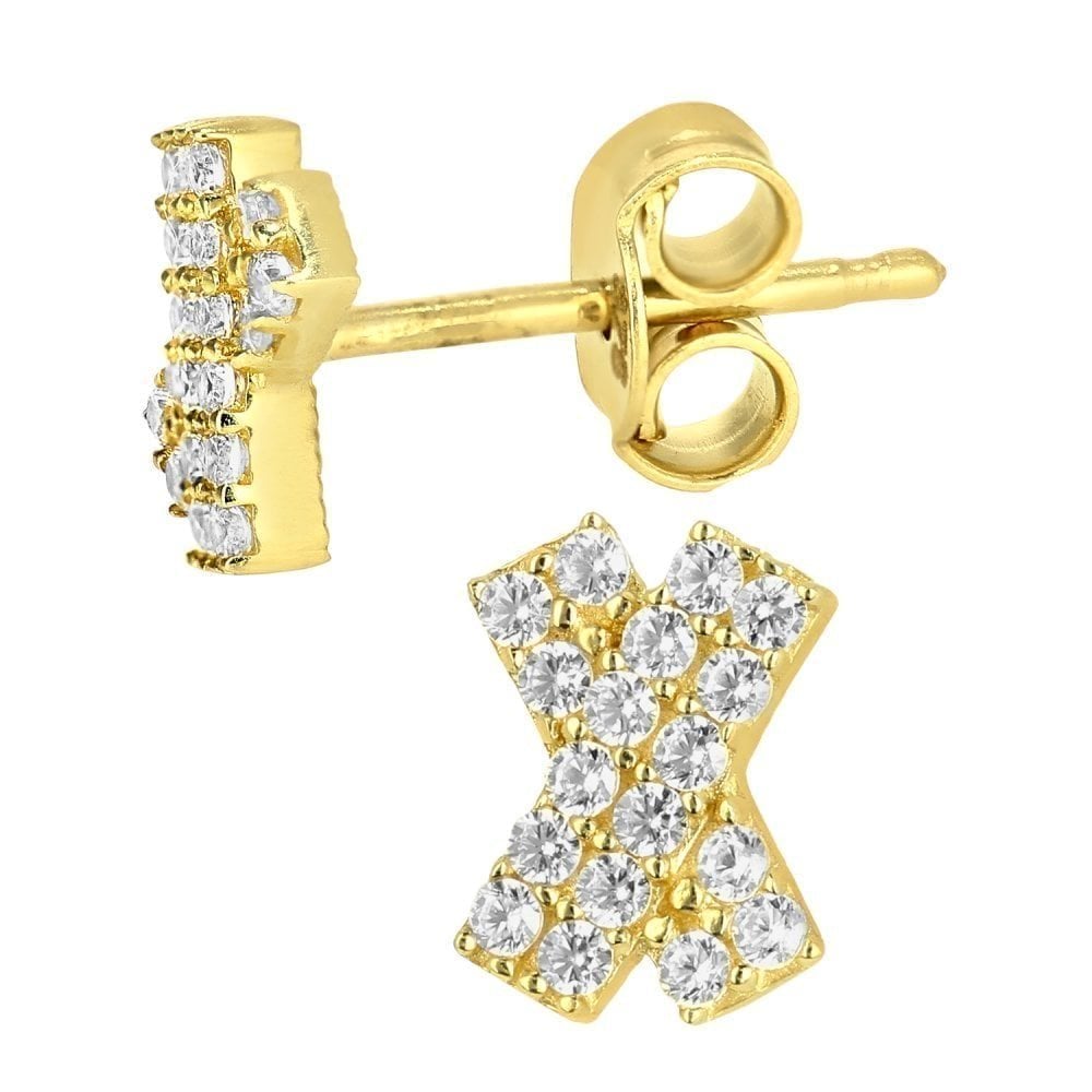 9ct Yellow Gold Kiss with Cubic Zirconia Stones Stud Earrings
