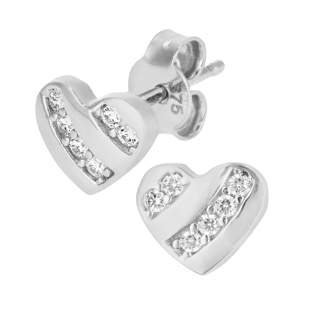 Cubic Zirconia Heart Stud Earrings 9ct White Gold | Prime Jewellery