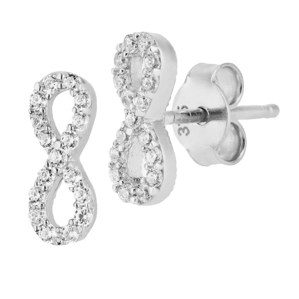 9ct White Gold Infinity with Cubic Zirconia Stones Stud Earrings