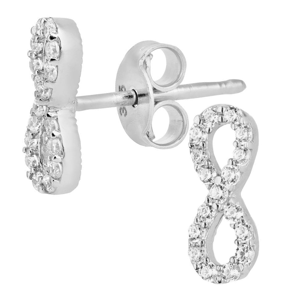 9ct White Gold Infinity with Cubic Zirconia Stones Stud Earrings