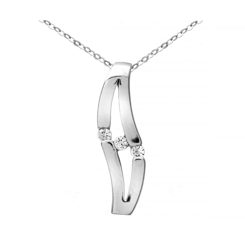 9ct White Gold Triology Cubic Zirconia Double Wave Pendant and Chain of 46cm