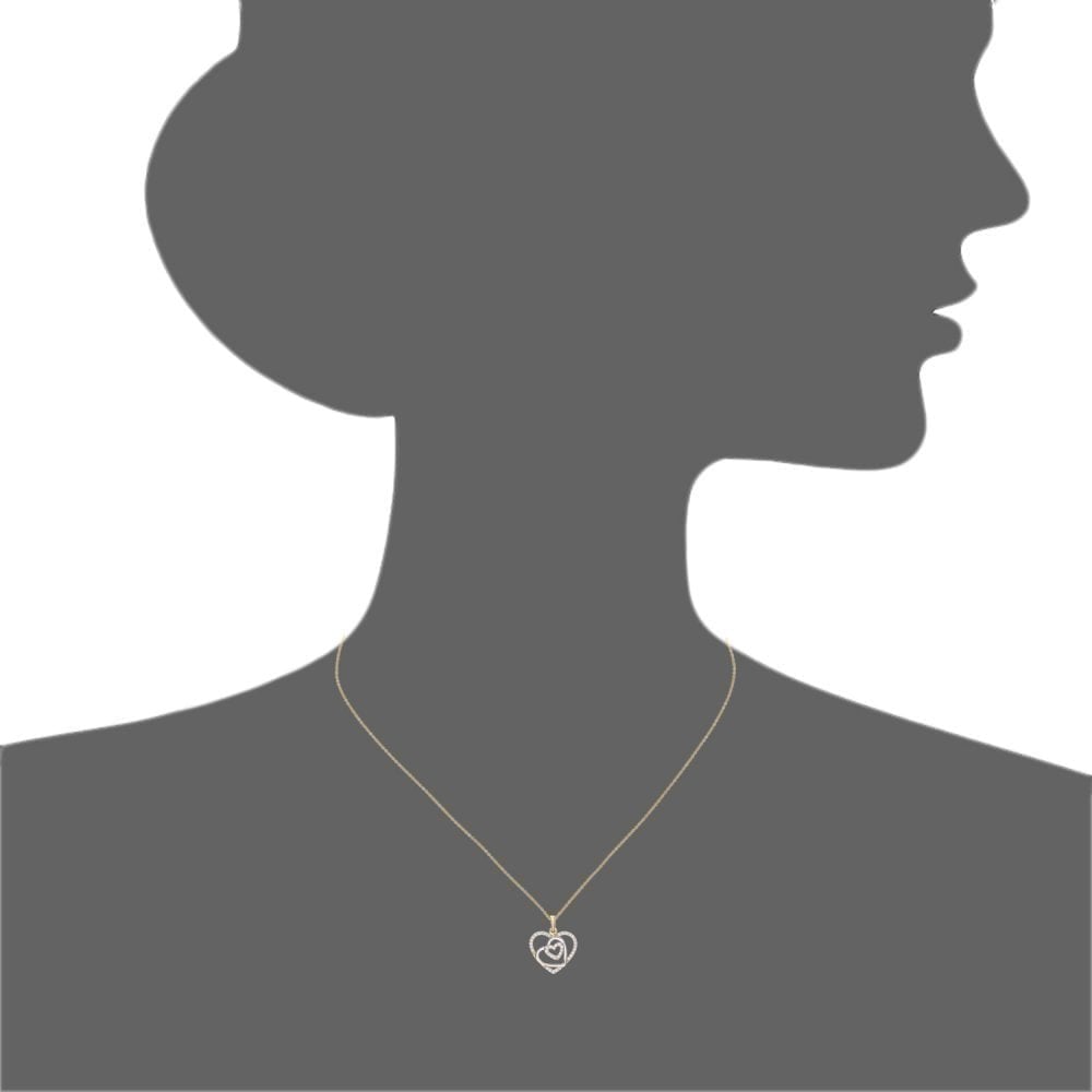 9ct Yellow and White Gold Cubic Zirconia Triple Heart Charm Pendant and Chain of 46cm