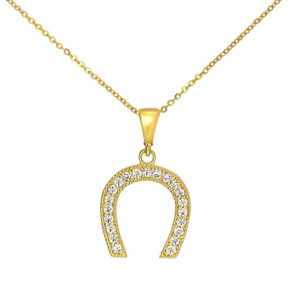 9ct Yellow Gold Horseshoe with Cubic Zirconia Stones Pendant Necklace of 46cm