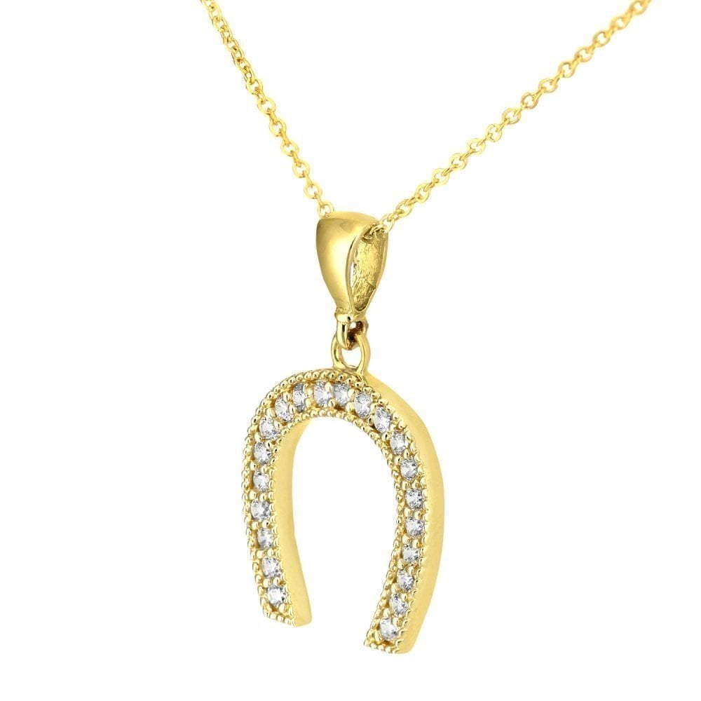 9ct Yellow Gold Horseshoe with Cubic Zirconia Stones Pendant Necklace of 46cm