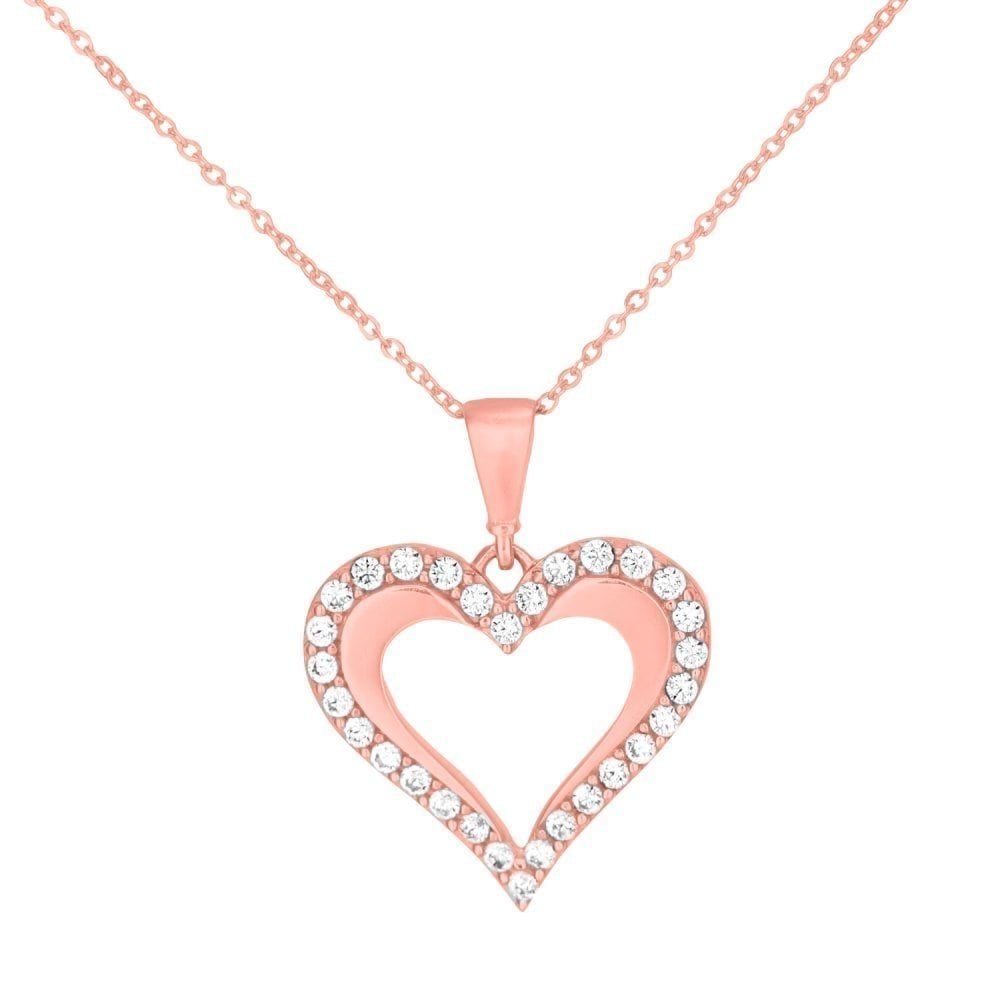 Cubic Zirconia Heart Necklace 9ct Rose Gold | Prime Jewellery