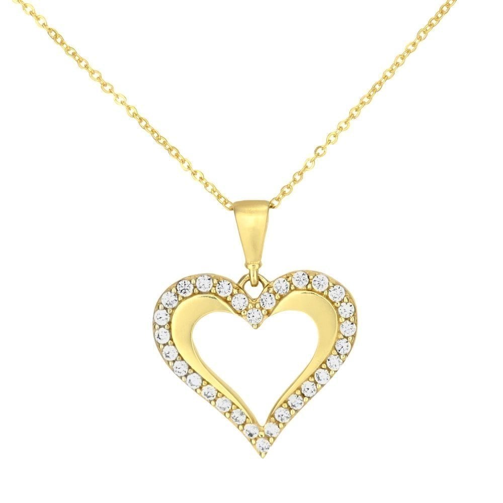 Cubic Zirconia Heart Necklace 9ct Yellow Gold | Prime Jewellery