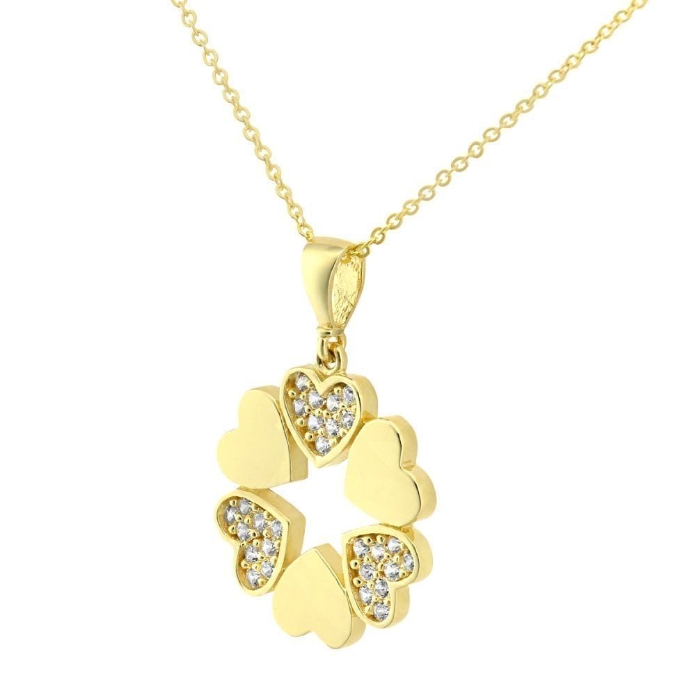 9ct Yellow Gold Cubic Zirconia Stones in Circle of Hearts Pendant Necklace of 46cm