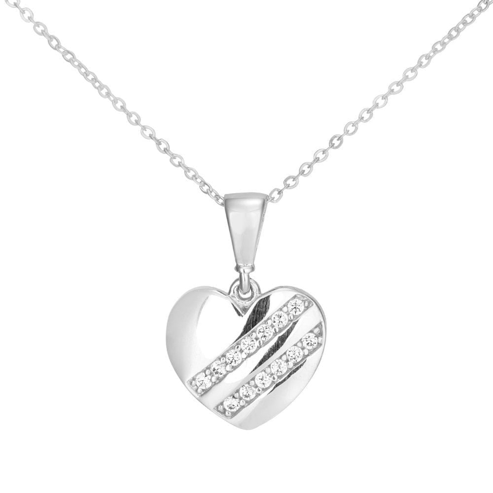Cubic Zirconia Heart Necklace 9ct White Gold | Prime Jewellery