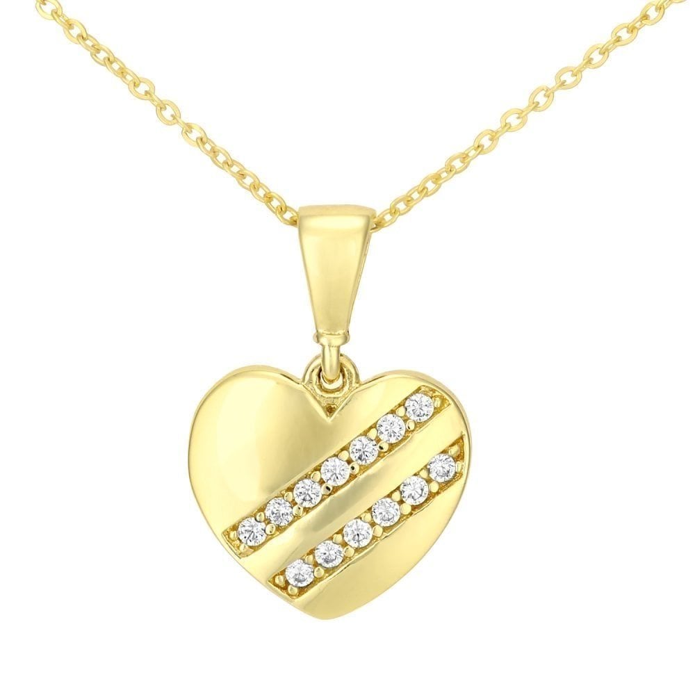 Cubic Zirconia Heart Pendant Necklace 9ct Yellow Gold | Prime Jewellery