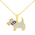 9ct Yellow Gold Scottie Dog with Cubic Zirconia Stones Pendant Necklace