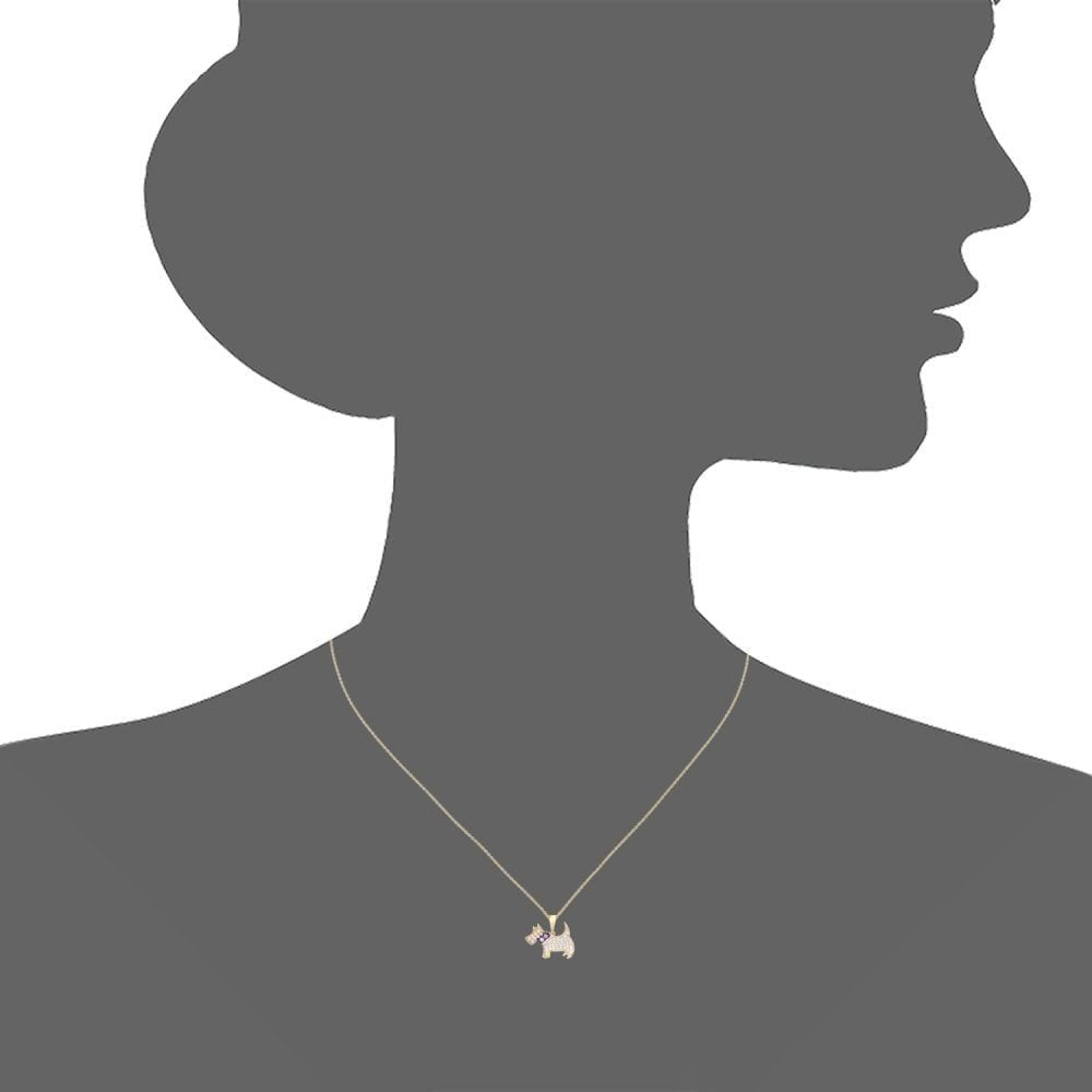 9ct Yellow Gold Scottie Dog with Cubic Zirconia Stones Pendant Necklace