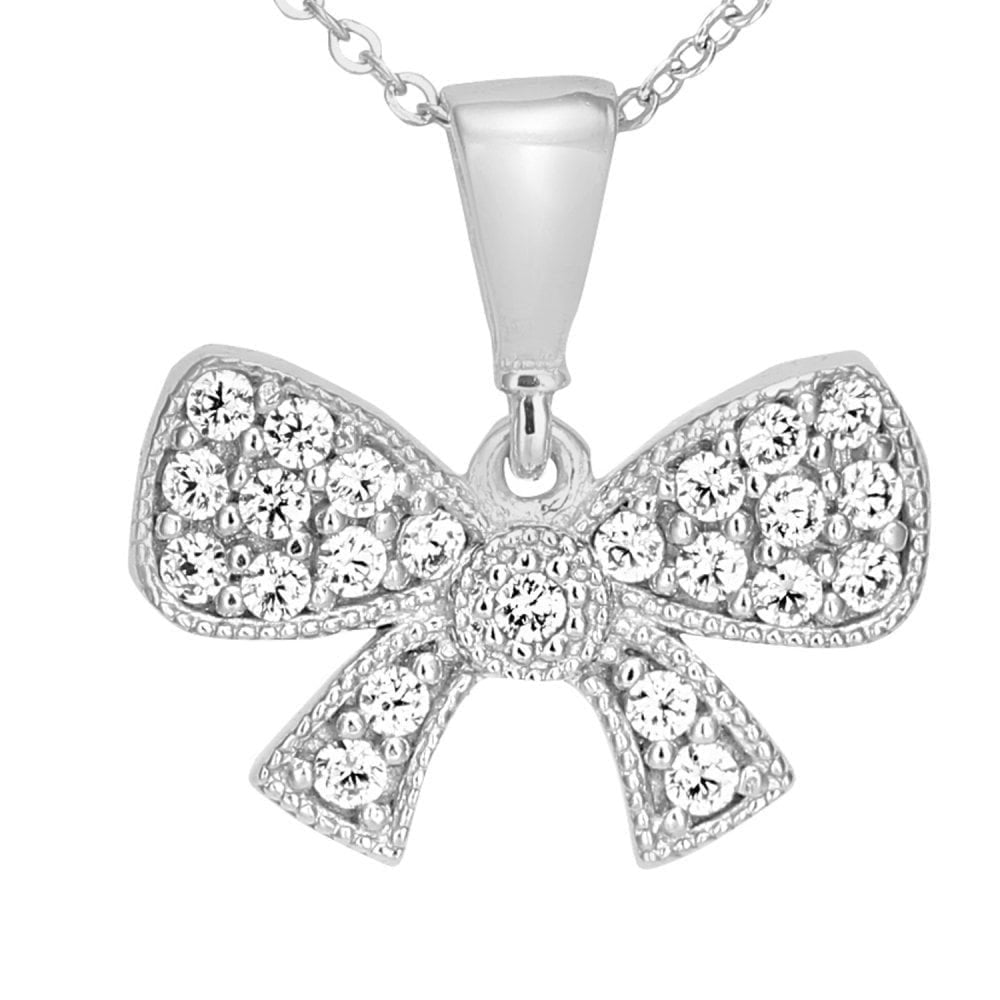 9ct White Gold Bow with Cubic Zirconia Stones Pendant Necklace of 46cm