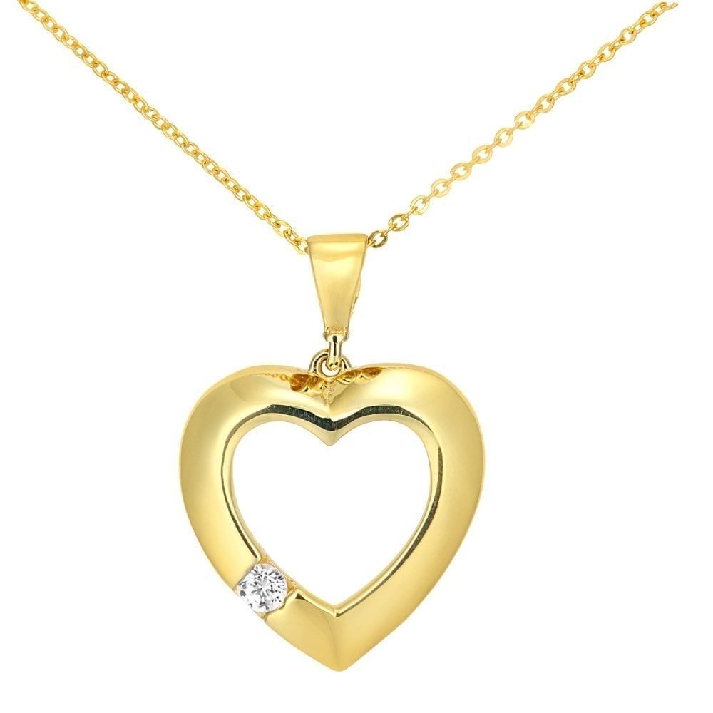 9ct Yellow Gold Heart with a Cubic Zirconia Stone Pendant Necklace of 46cm