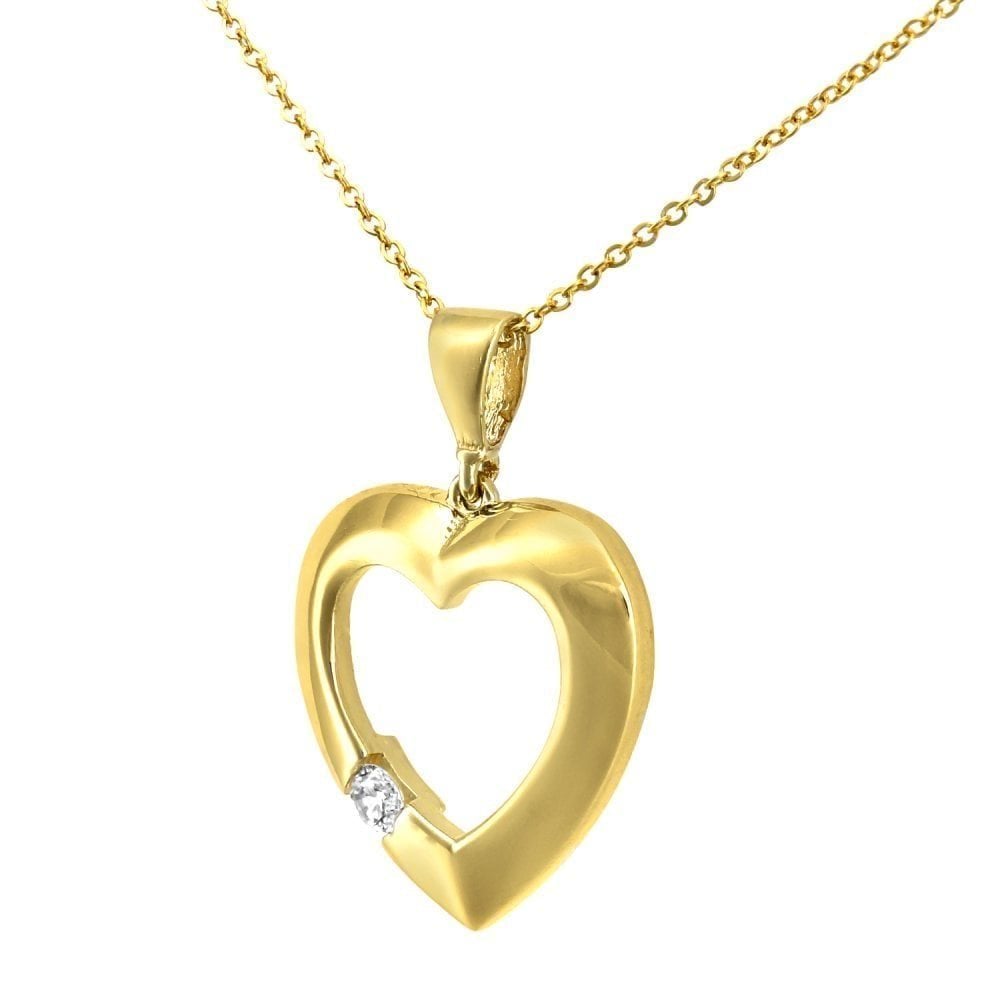 9ct Yellow Gold Heart with a Cubic Zirconia Stone Pendant Necklace of 46cm
