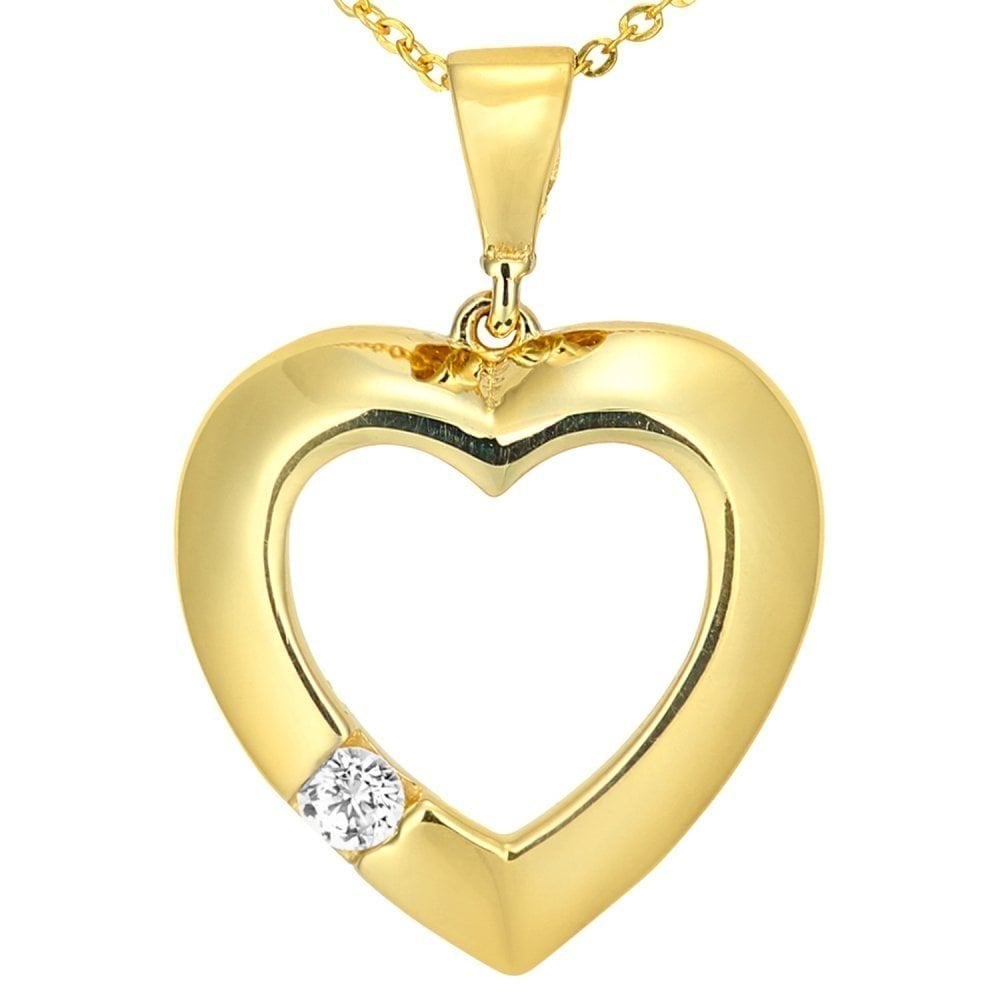 9ct Yellow Gold Heart with a Cubic Zirconia Stone Pendant Necklace of 46cm