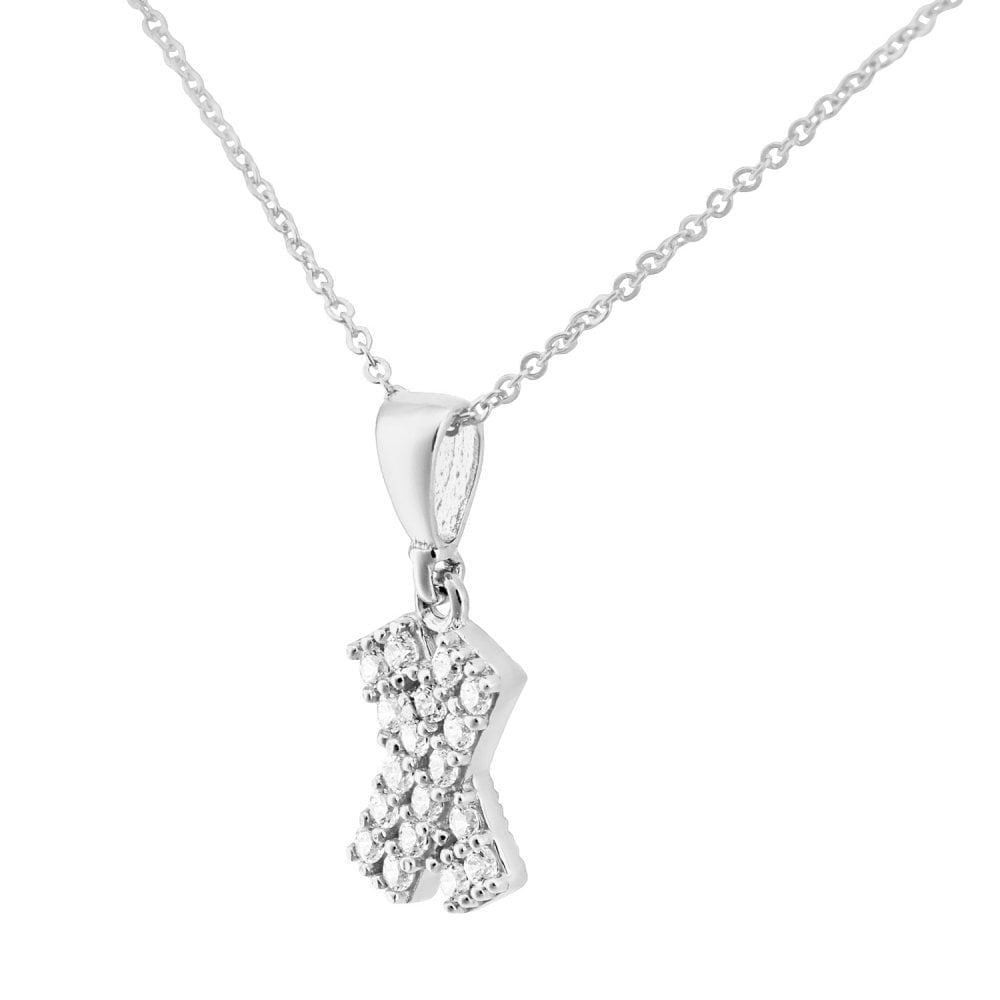 9ct White Gold Kiss with Cubic Zirconia Stones Pendant Necklace