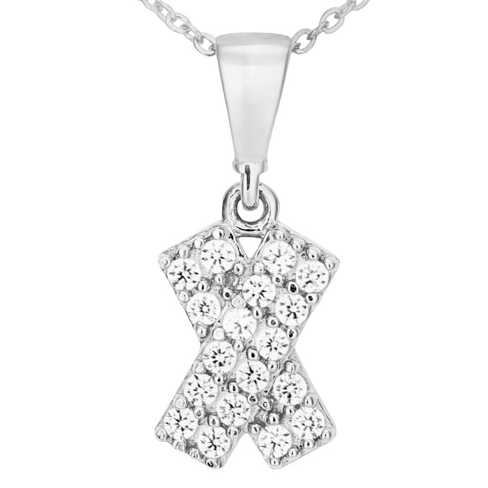 9ct White Gold Kiss with Cubic Zirconia Stones Pendant Necklace