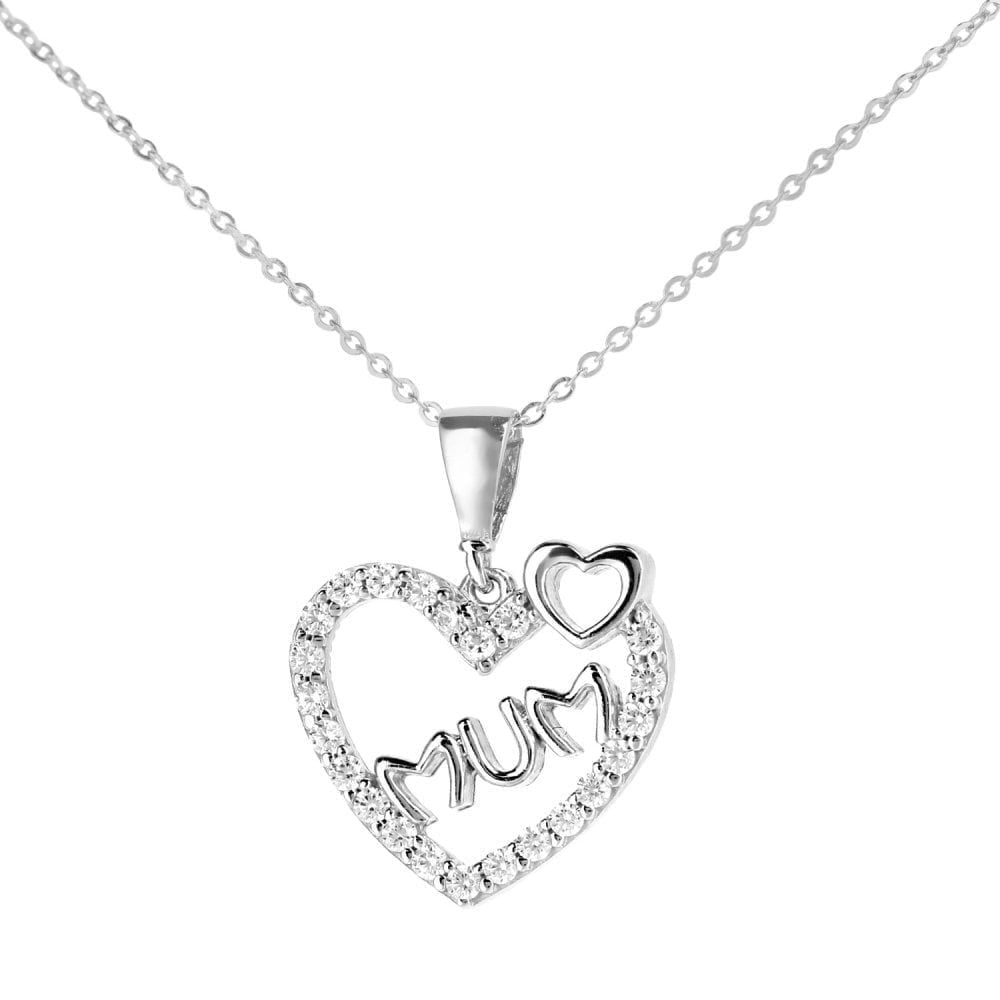 Cubic Zirconia Mum Heart Pendant Necklace 9ct White Gold | Prime Jewellery
