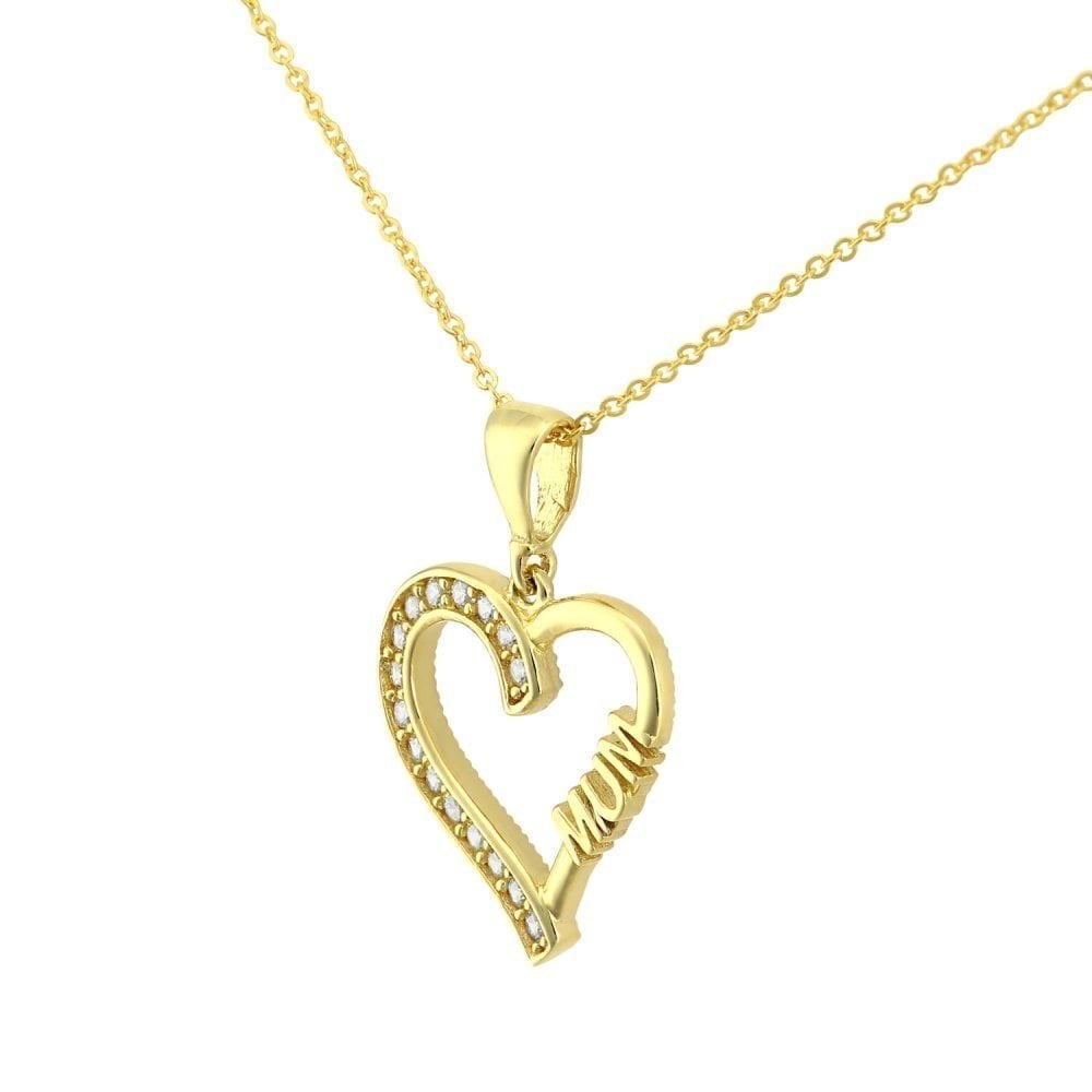 9ct Yellow Gold Mum Heart with Cubic Zirconia Stones Pendant Necklace of 46cm