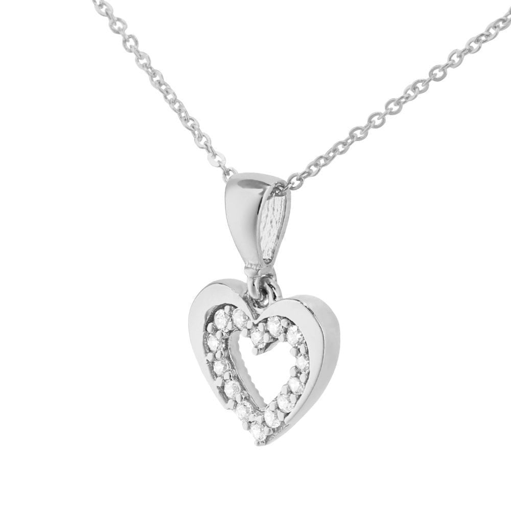 9ct White Gold Heart with Cubic Zirconia Stones Pendant Necklace