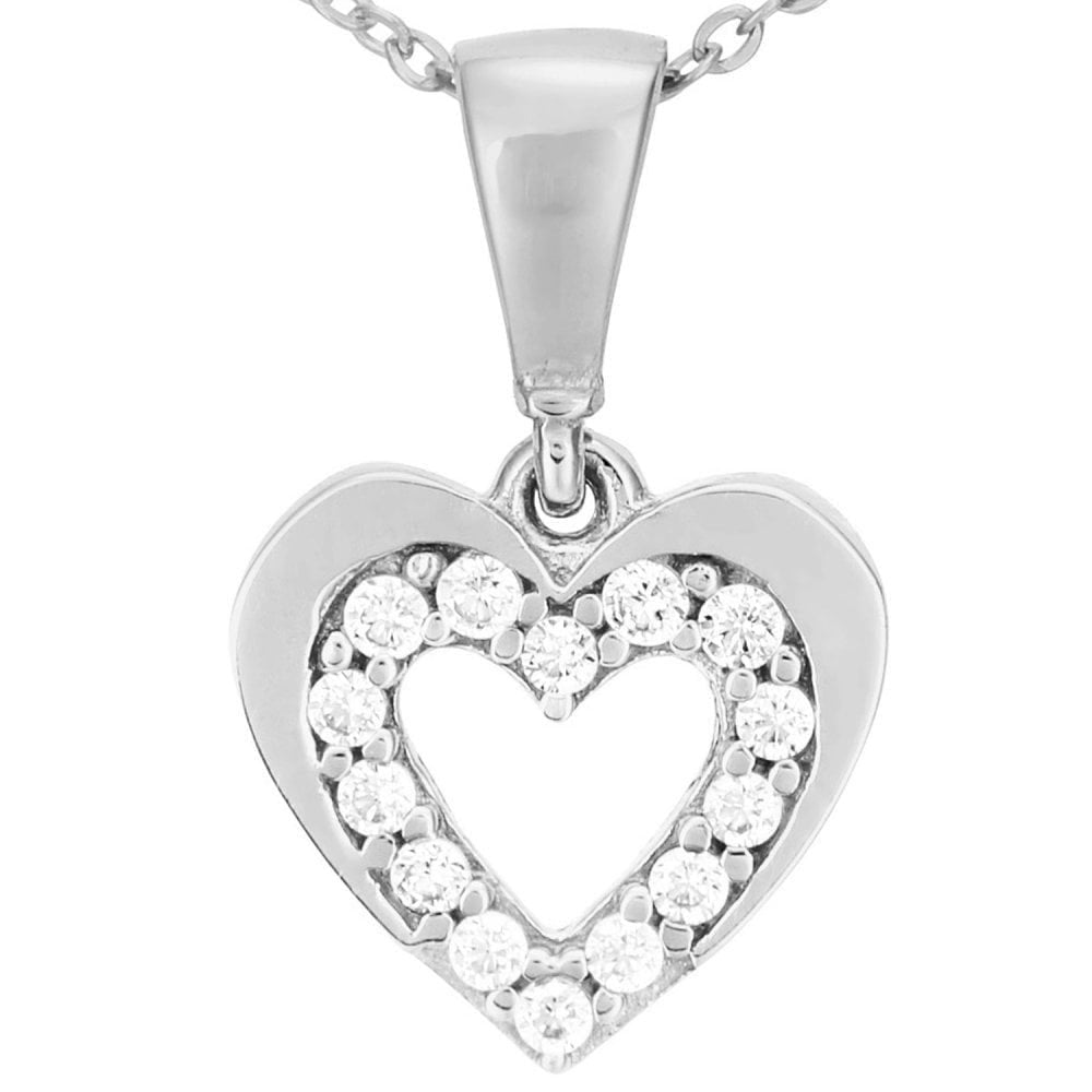 9ct White Gold Heart with Cubic Zirconia Stones Pendant Necklace