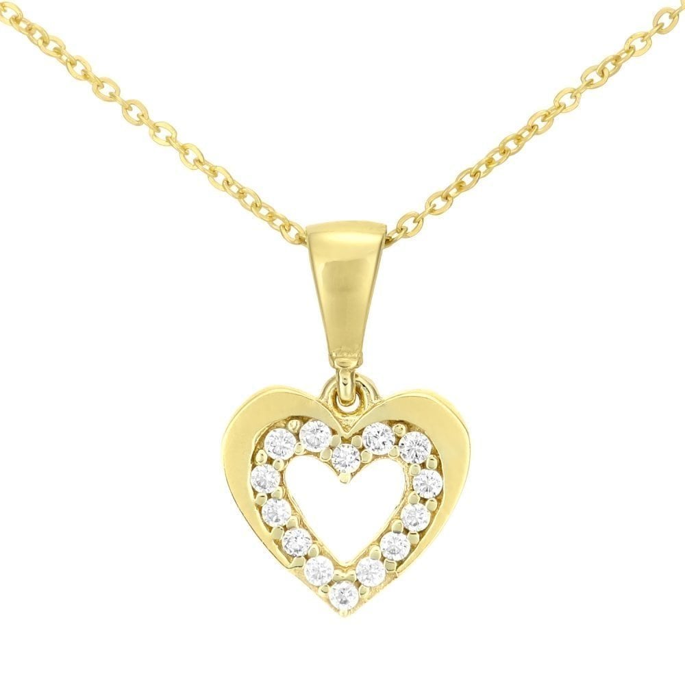 Cubic Zirconia Heart Necklace 9ct Yellow Gold | Prime Jewellery