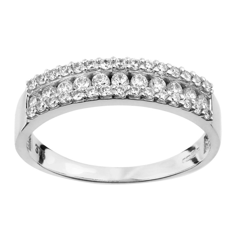 9ct White Gold with Channel Set Cubic Zirconia Stones Eternity Ring