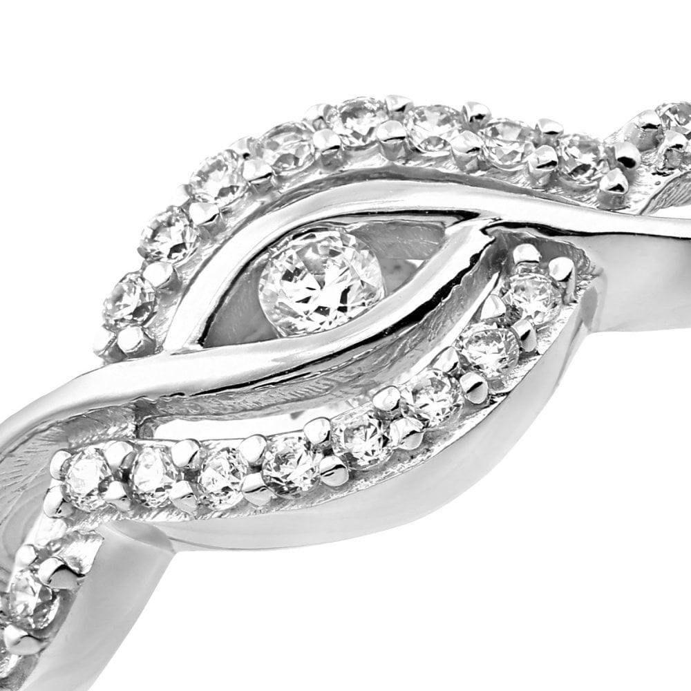 9ct White Gold with Cubic Zirconia Stones Crossover Ring