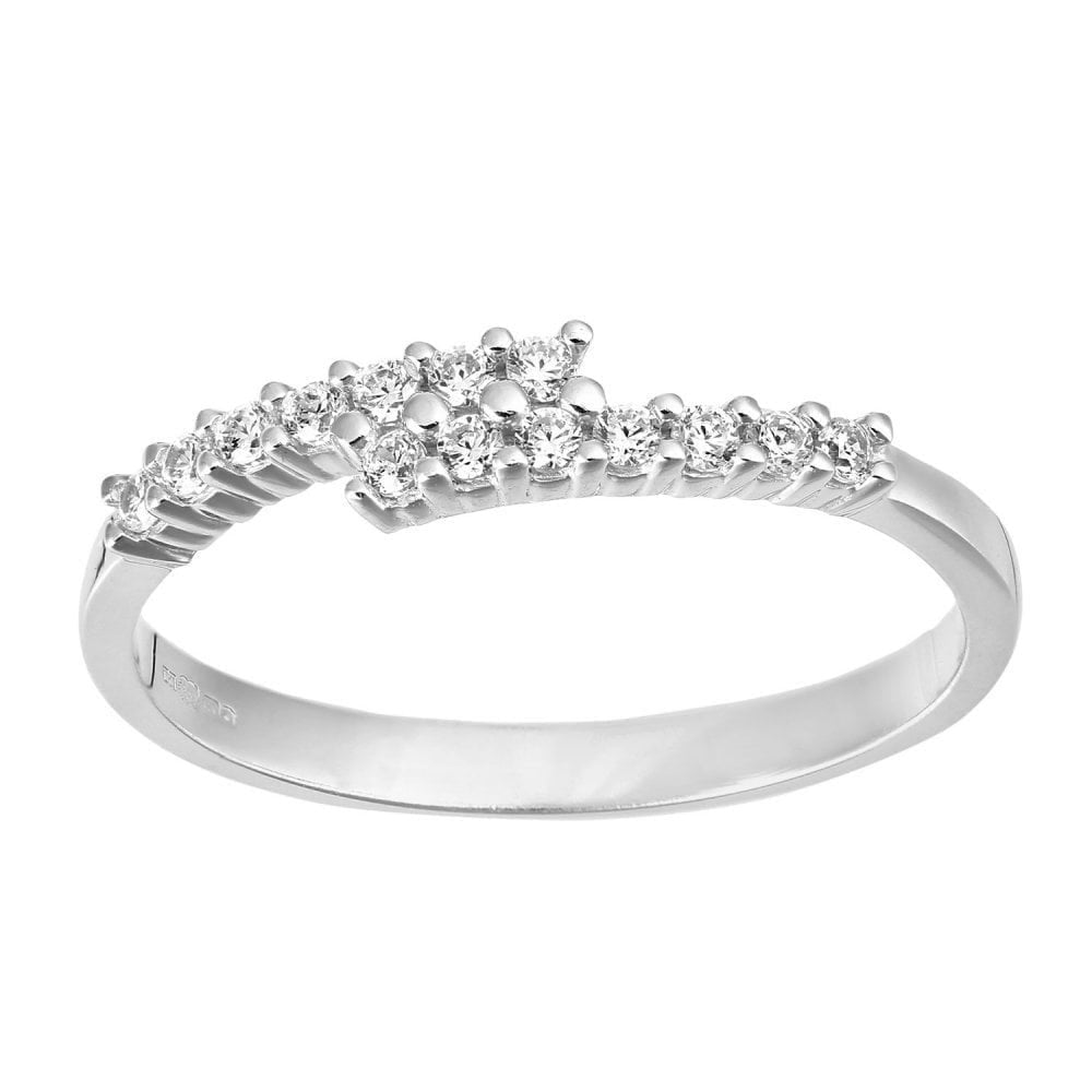 9ct White Gold with Cubic Zirconia Stones in Crossover Design Eternity Ring