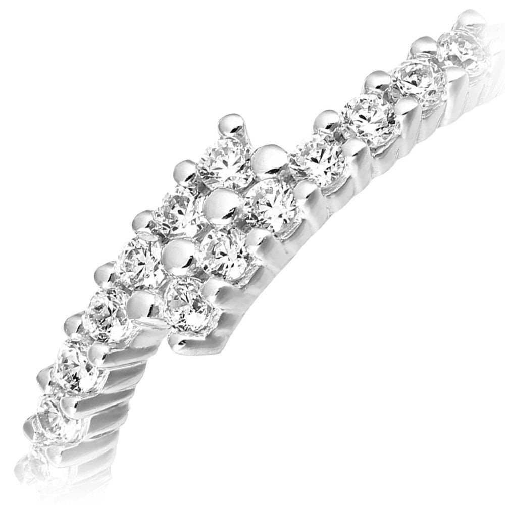 9ct White Gold with Cubic Zirconia Stones in Crossover Design Eternity Ring