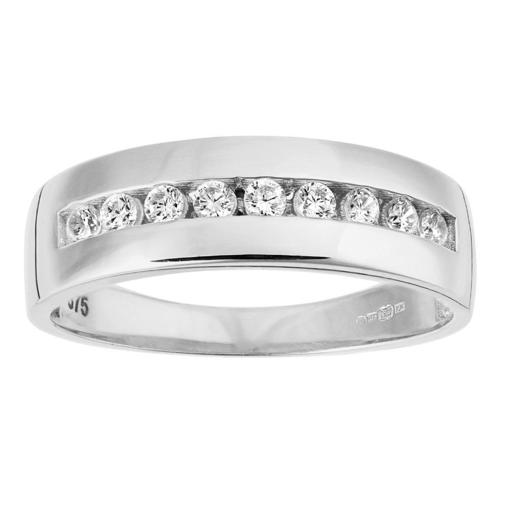 9ct White Gold with Channel Set Cubic Zirconia Stones Wedding Band