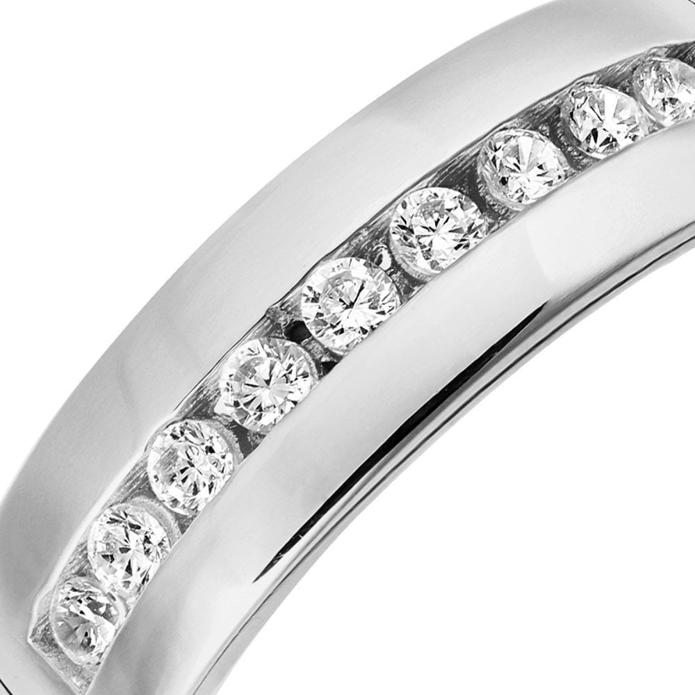 9ct White Gold with Channel Set Cubic Zirconia Stones Wedding Band