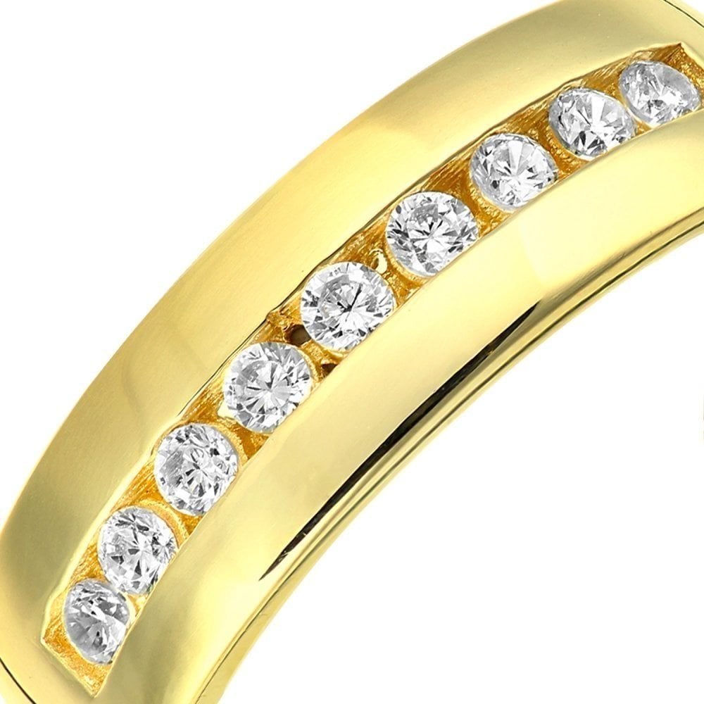 9ct Yellow Gold with Channel Set Cubic Zirconia Stones Wedding Band