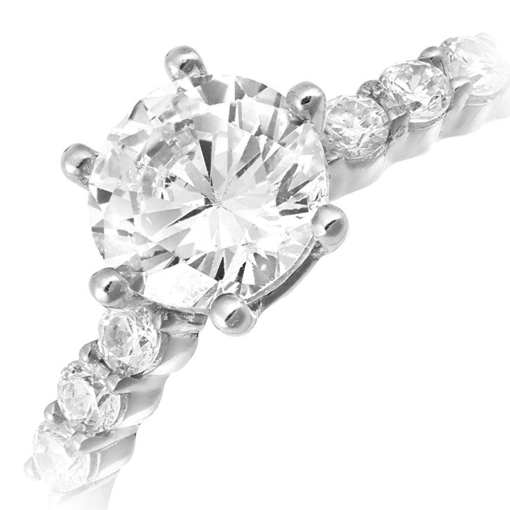 9ct White Gold with Cubic Zirconia Stones Engagement Ring