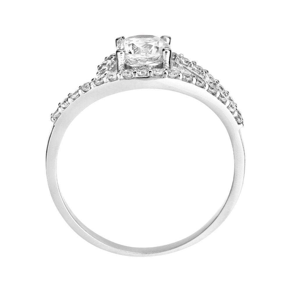 9ct White Gold with Cubic Zirconia Stones in Crossover Design Engagement Ring