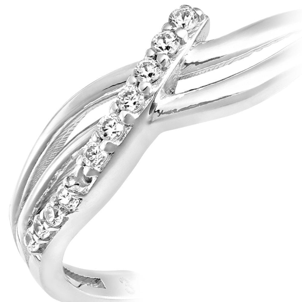 9ct White Gold with Cubic Zirconia Stones in Crossover Setting Eternity Ring