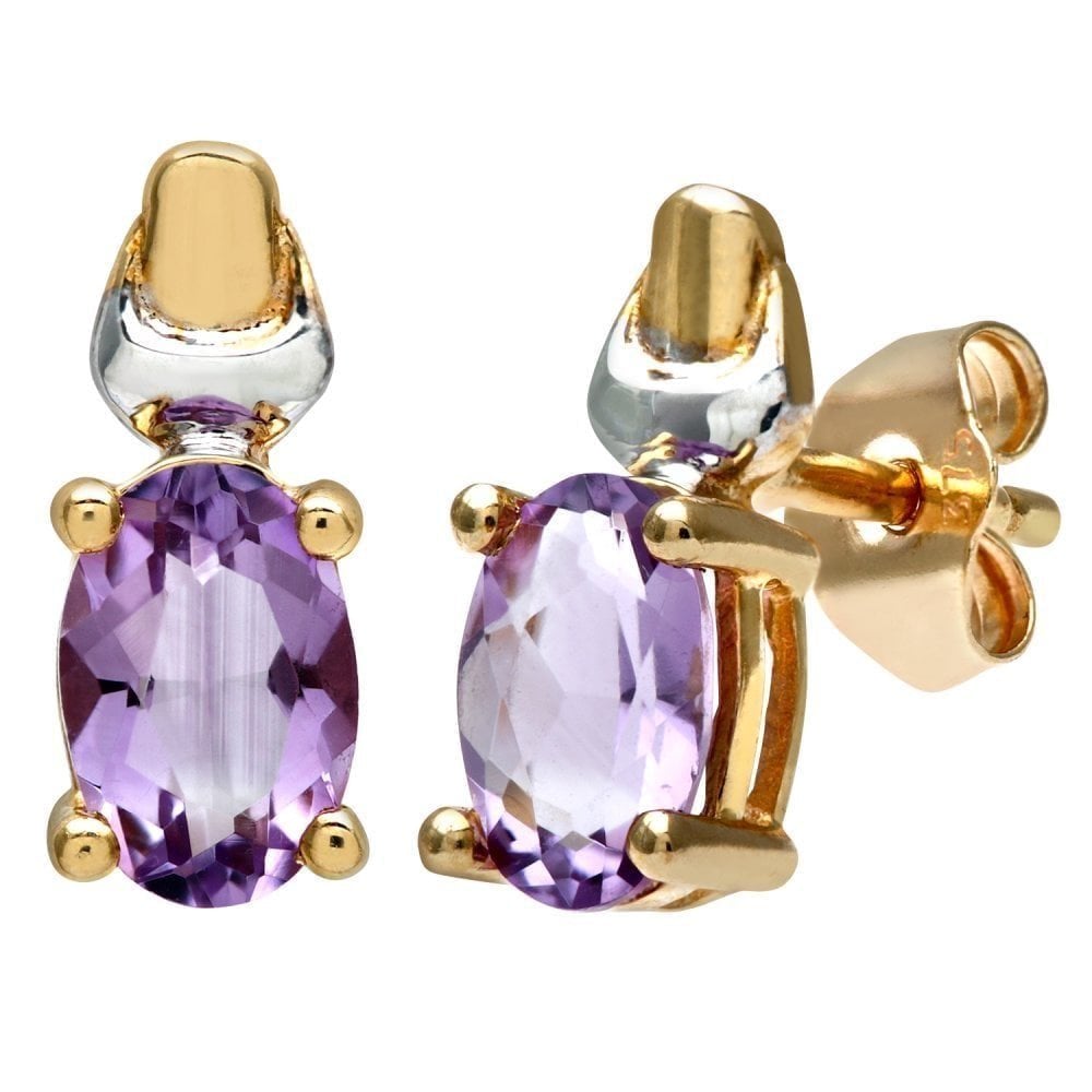 9ct Yellow & White Gold Solitaire Amethyst Stud Earrings
