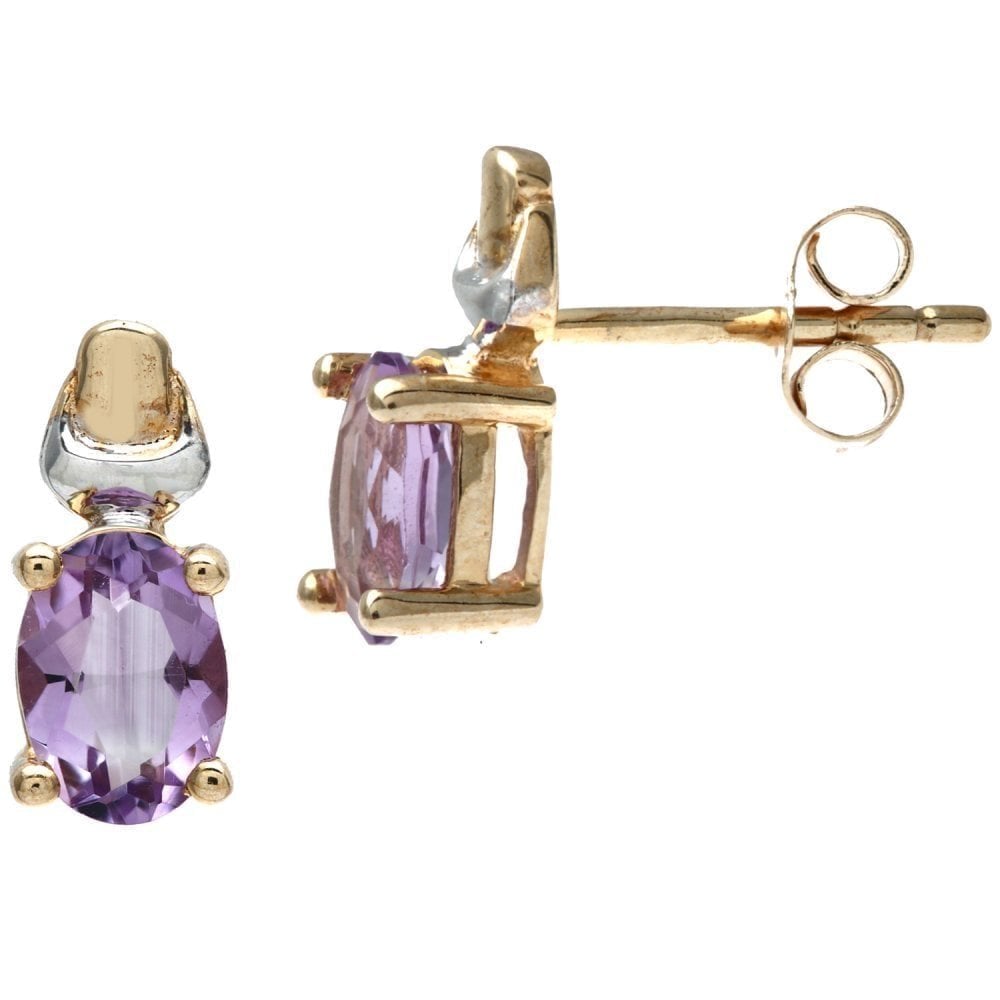 9ct Yellow & White Gold Solitaire Amethyst Stud Earrings