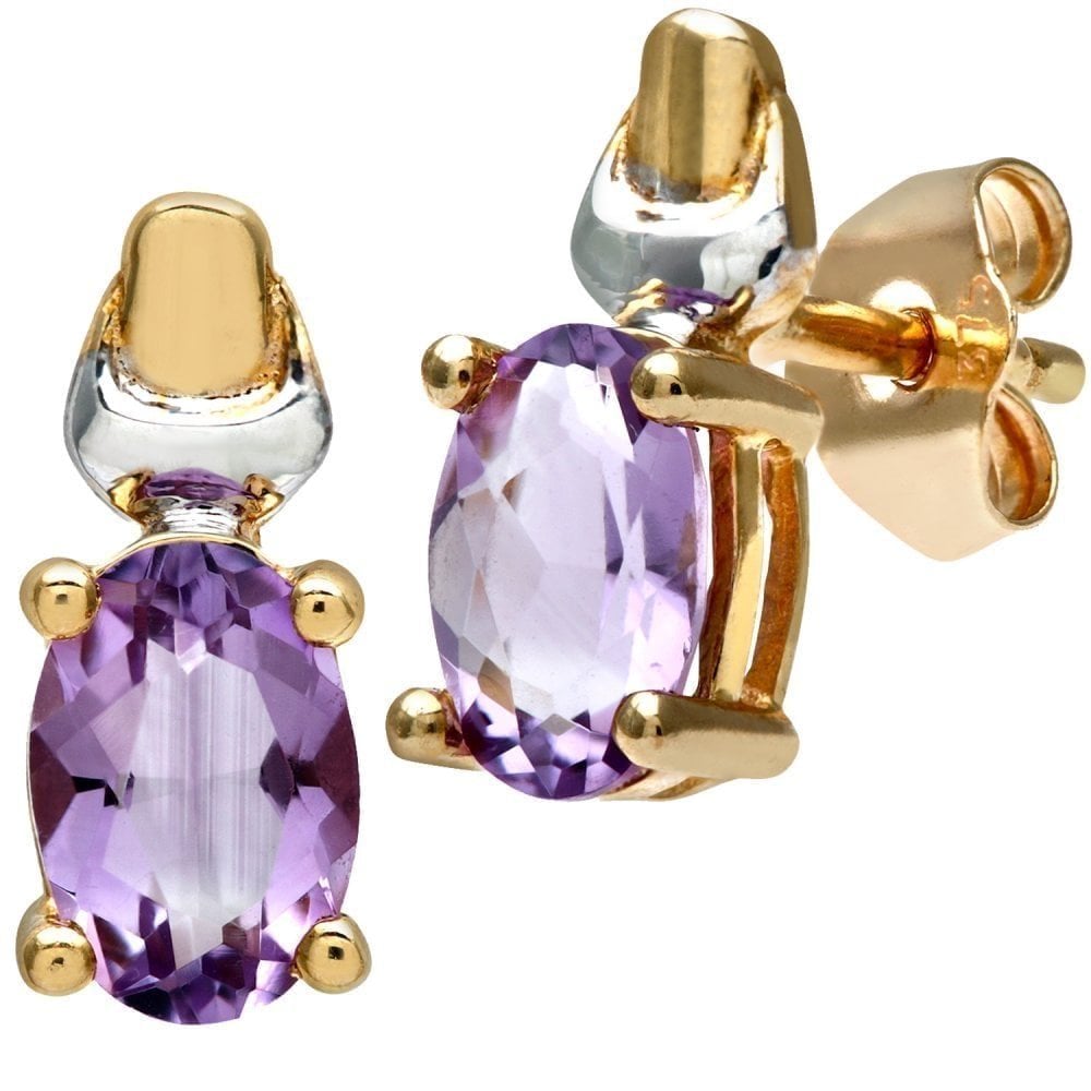 9ct Yellow & White Gold Solitaire Amethyst Stud Earrings