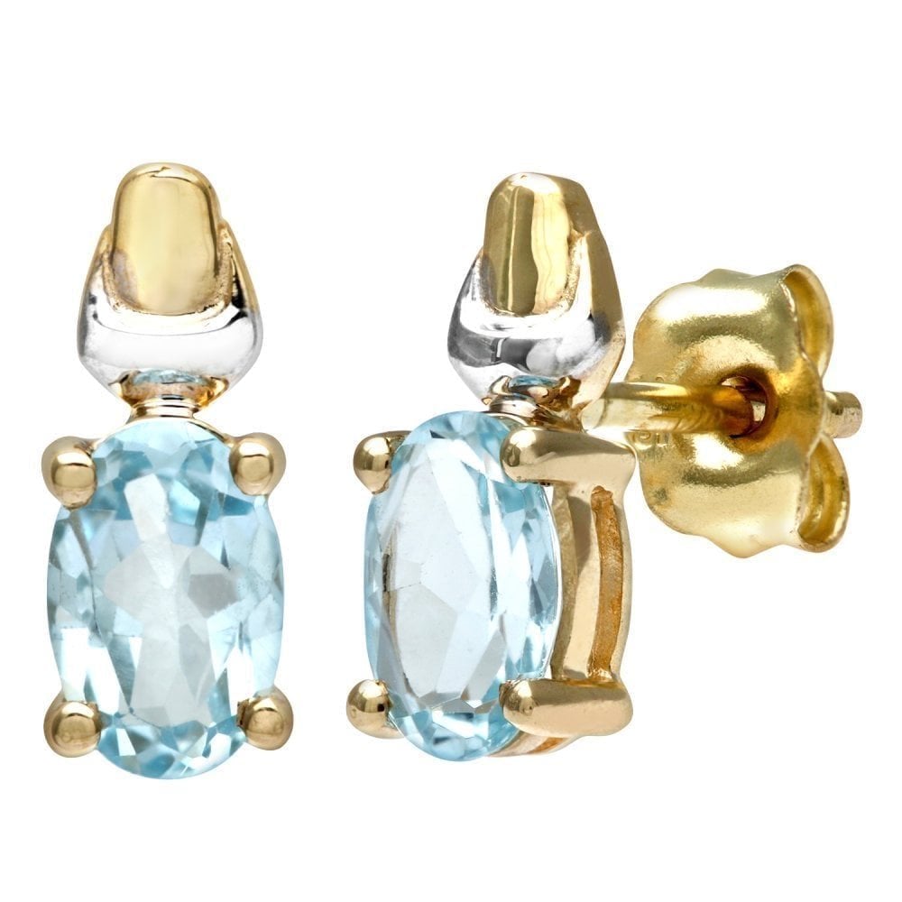 Sky Blue Topaz Solitaire Stud Earrings 9ct Yellow Gold | Prime Jewellery